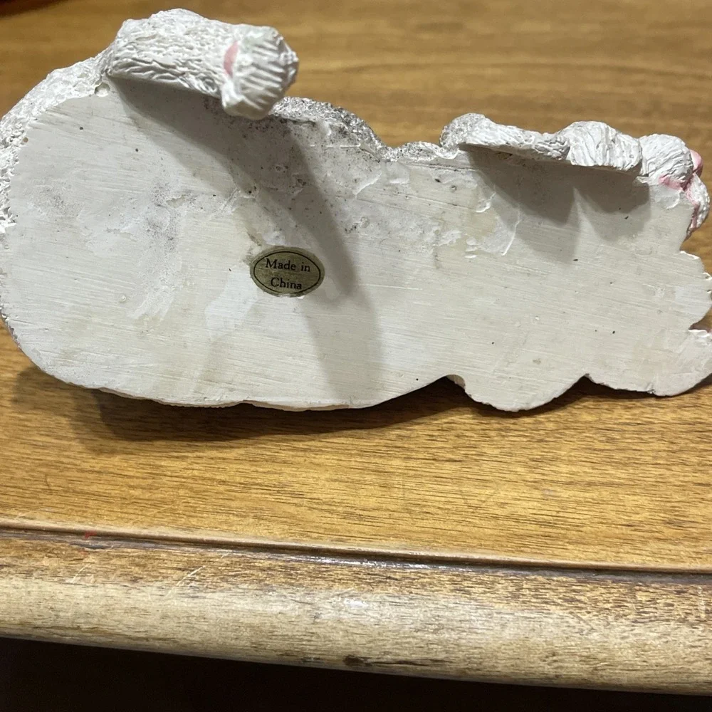 Sleeping Gray Bunny Rabbit with Pink Bow Resin Shelf Sitter Spring Nursery Room